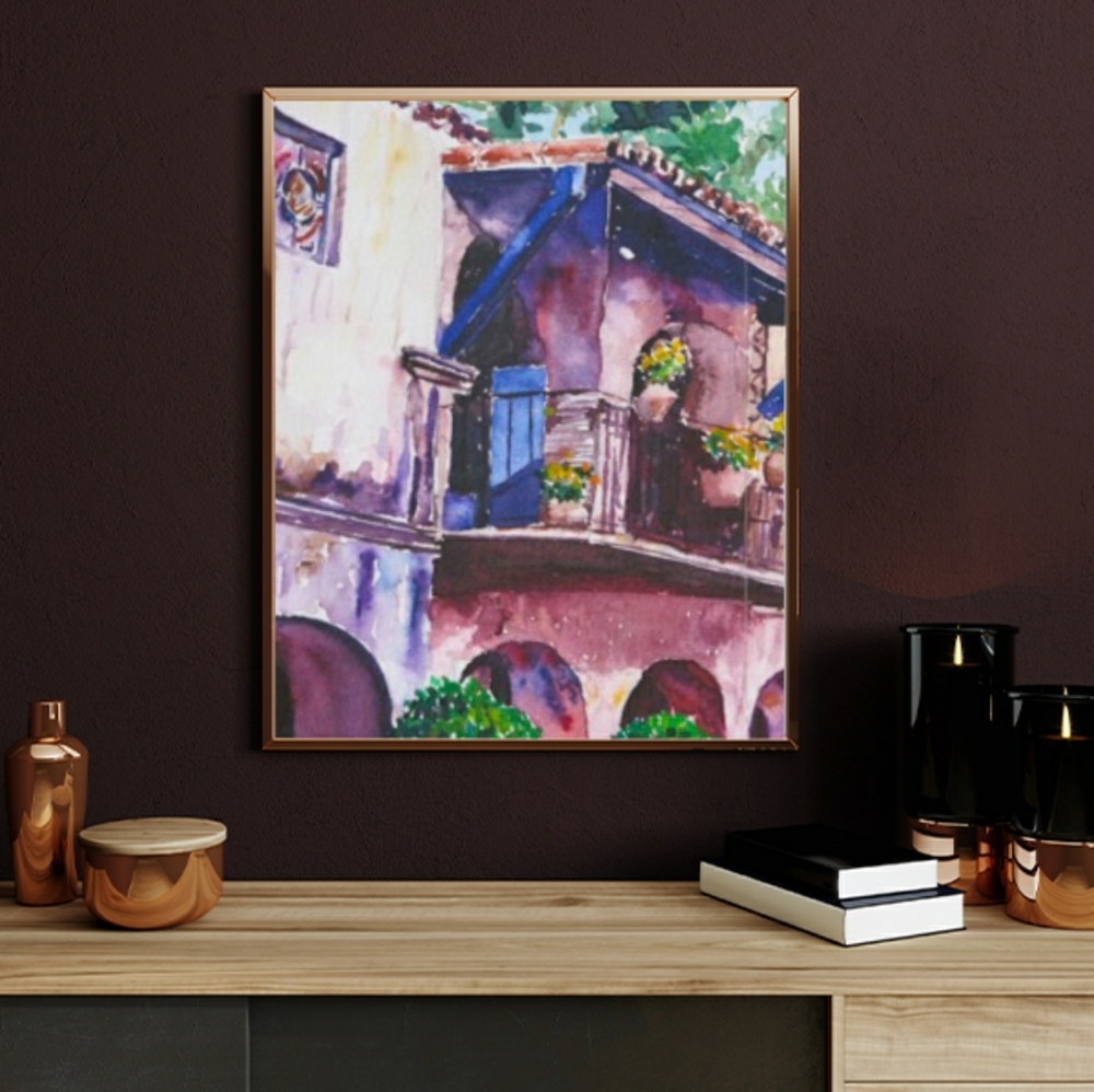 Original Watercolor of a Sedona Courtyard